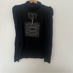 Beaded wool turtleneck sweater L